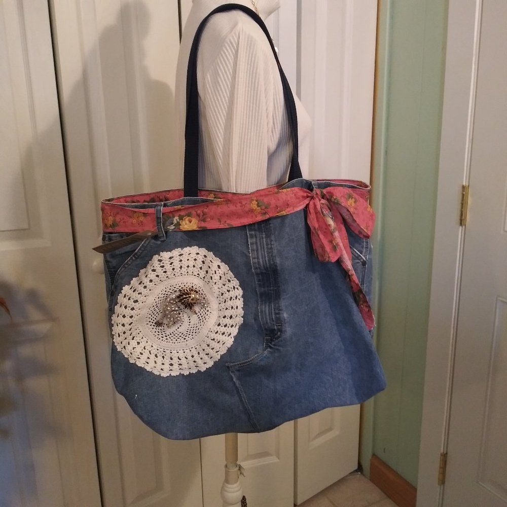 922 jeaniemade Blue Jean Tote Bag Purse
